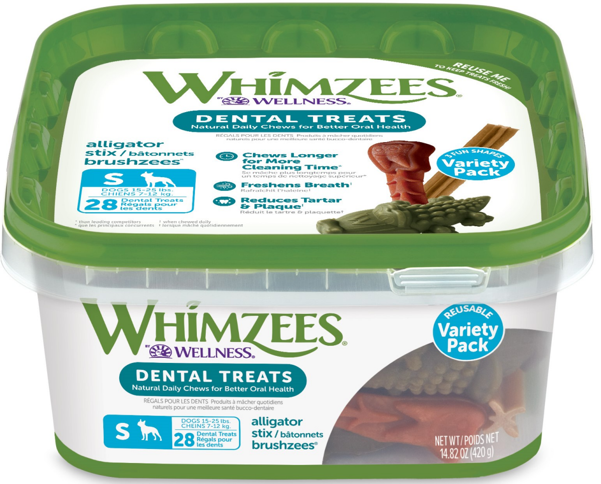 slide 1 of 29, WHIMZEES by Wellness Small Natural Dental Variety Tub Dog Treats, 28 count, 1 ct