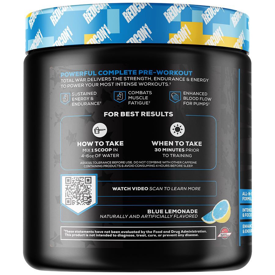 slide 3 of 3, Redcon1 Total War Blue Lemonade Pre-Workout 10.51 oz, 10.51 oz