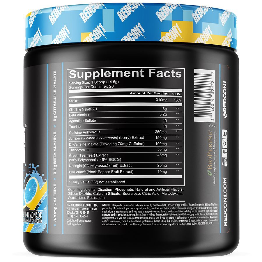 slide 2 of 3, Redcon1 Total War Blue Lemonade Pre-Workout 10.51 oz, 10.51 oz