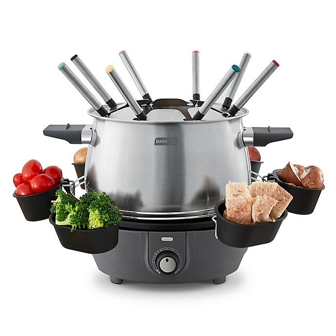 slide 2 of 5, Dash Deluxe Fondue Maker Set - Grey, 3 qt