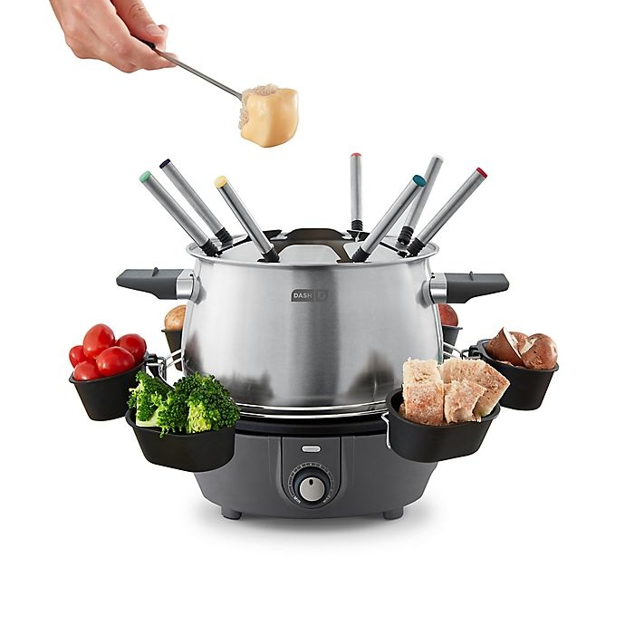 slide 3 of 5, Dash Deluxe Fondue Maker Set - Grey, 3 qt