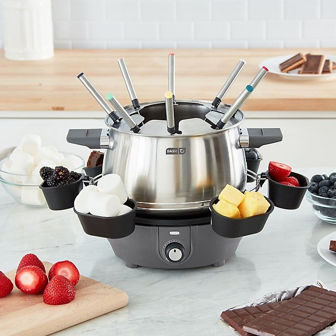 slide 4 of 5, Dash Deluxe Fondue Maker Set - Grey, 3 qt