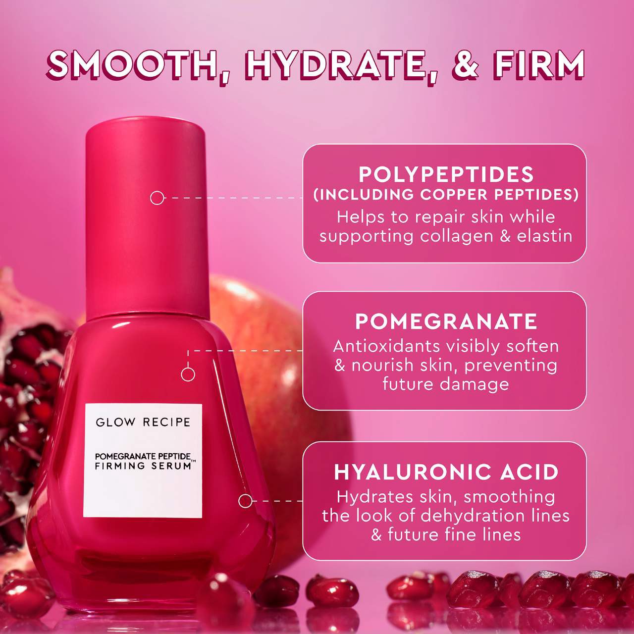 slide 3 of 6, Glow Recipe Pomegranate Peptide Firming Serum 1.01 oz / 30 mL, 1.01 oz / 30 ml