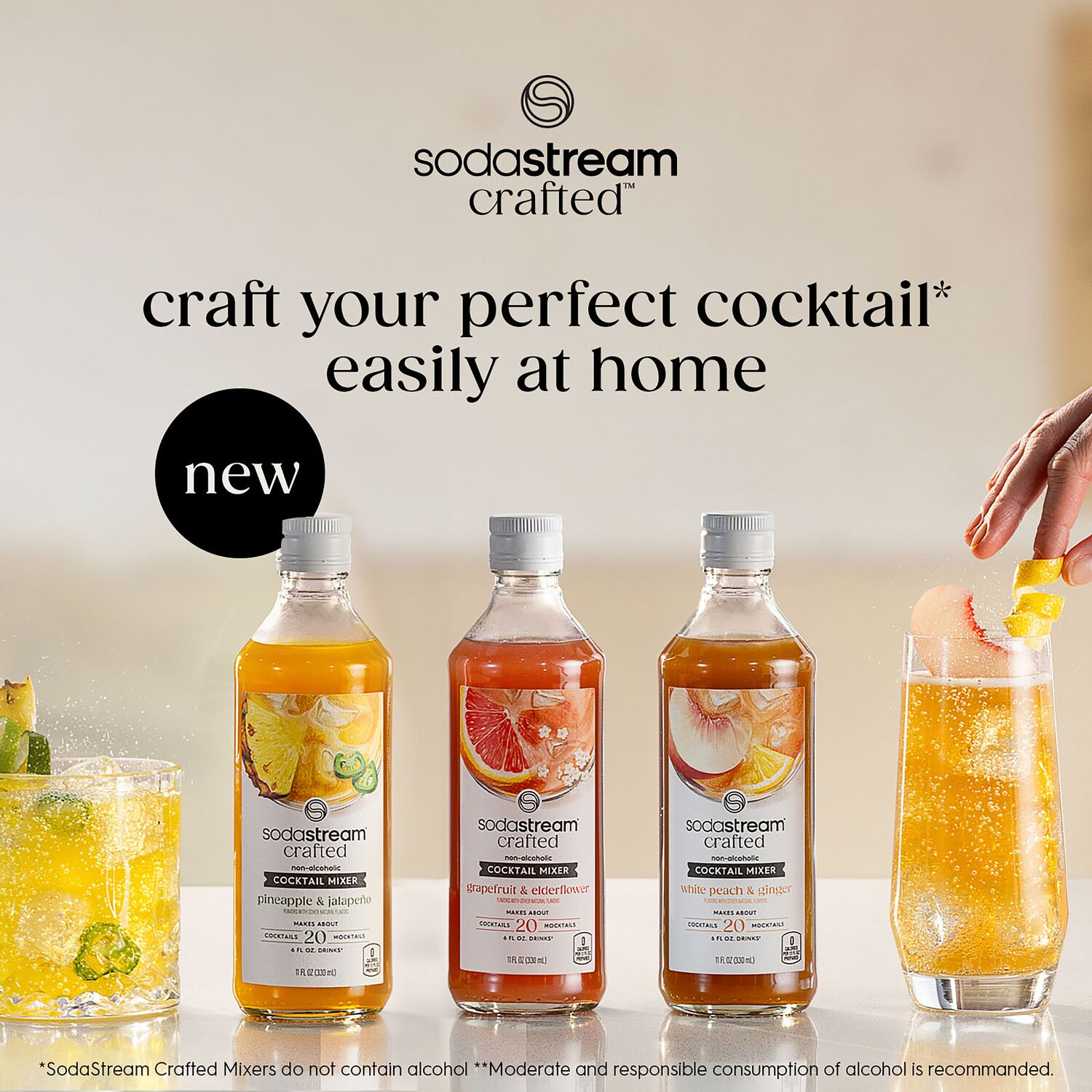 slide 4 of 7, SodaStream Crafted Non-Alcoholic White Peach & Ginger Cocktail Mixer, 1 ct
