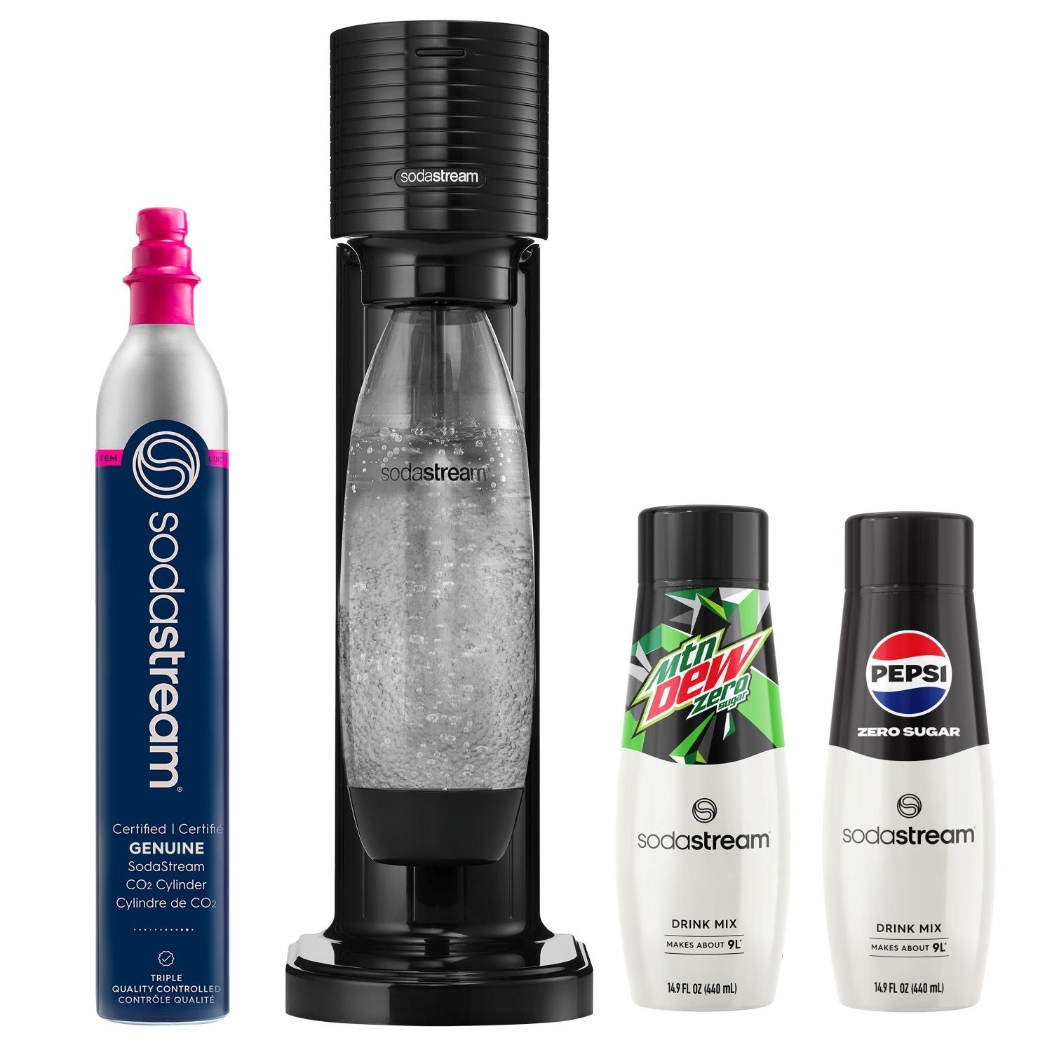 slide 1 of 1, SODA STREAM SodaStream Black Gaia Sparkling Water Maker Bundle with Pepsi Zero Flavor Mix and Mtn Dew Zero Flavor Mix, 1 ct