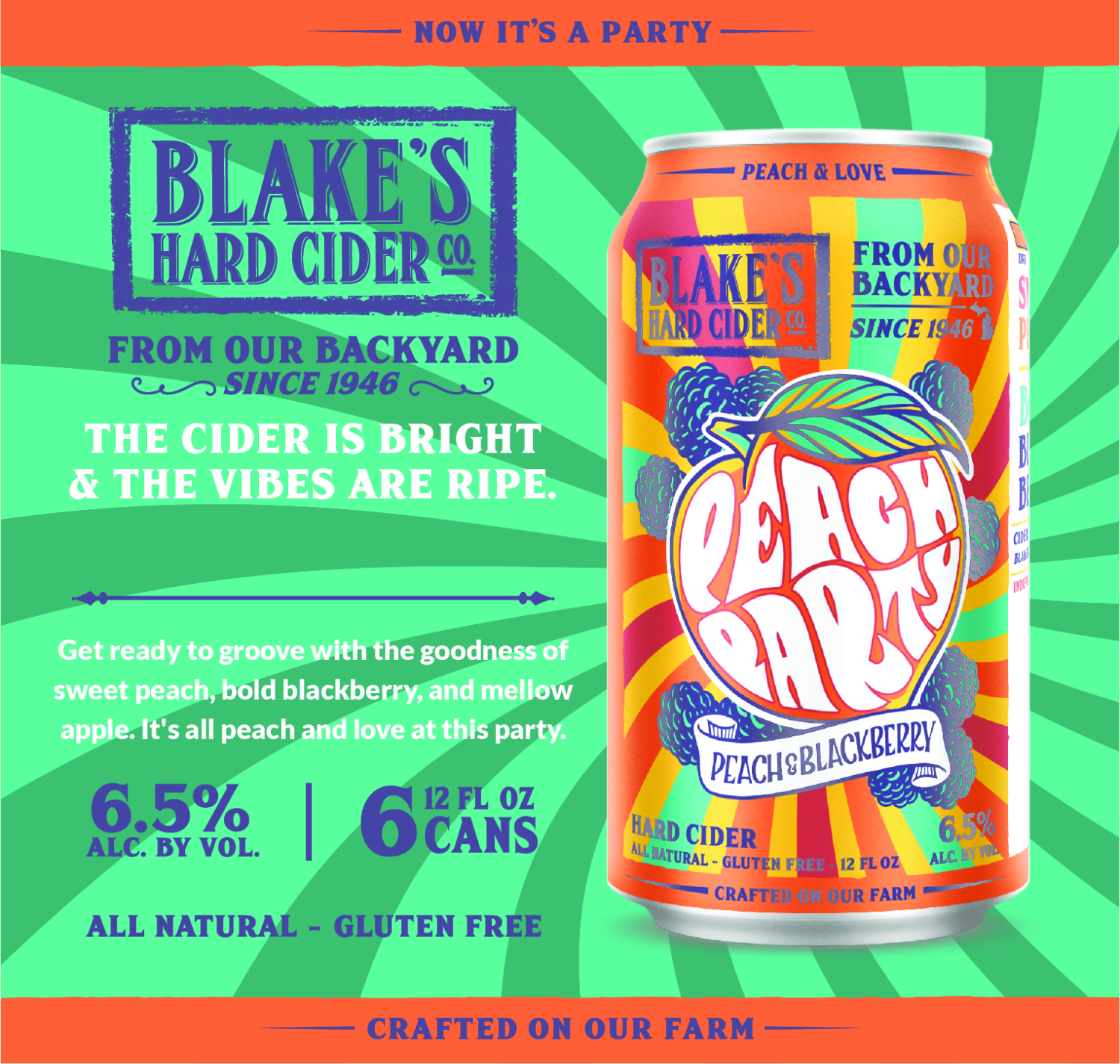 slide 2 of 4, Blake's Hard Cider Co. Peach Party Peach & Blackberry Hard Cider 6 - 12 fl oz Cans, 6 ct