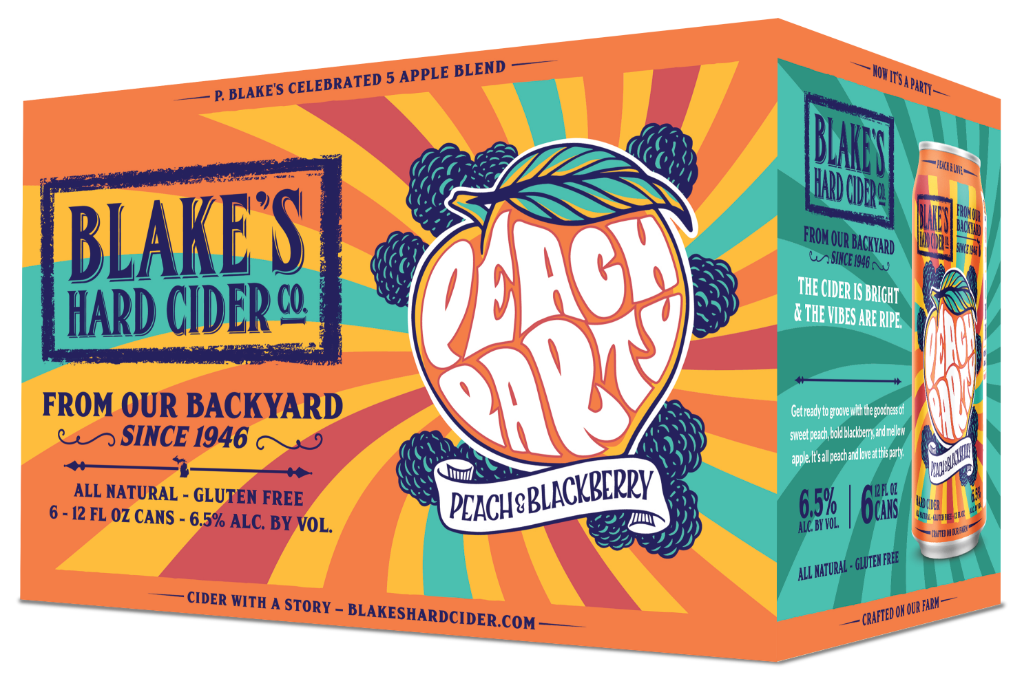 slide 3 of 4, Blake's Hard Cider Co. Peach Party Peach & Blackberry Hard Cider 6 - 12 fl oz Cans, 6 ct