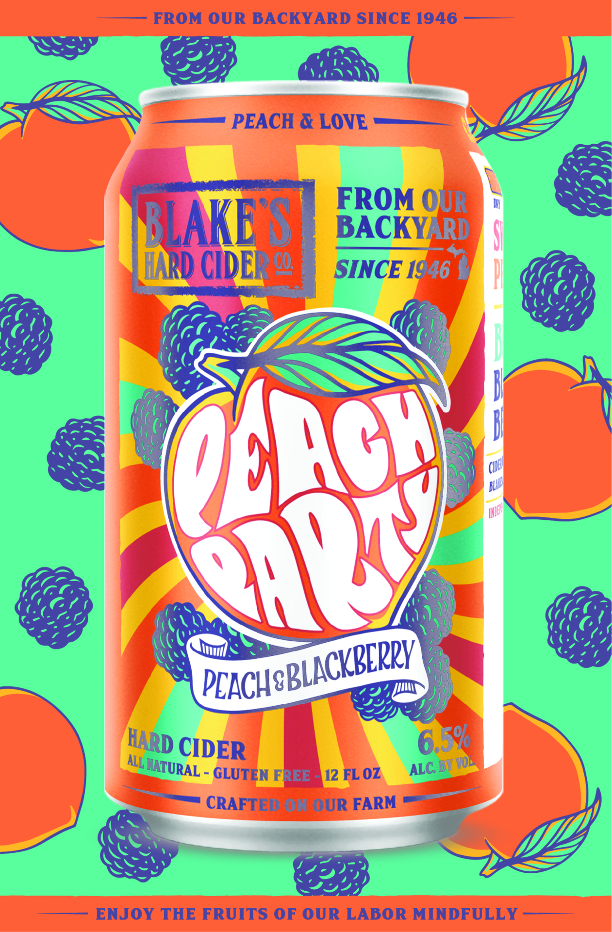 slide 4 of 4, Blake's Hard Cider Co. Peach Party Peach & Blackberry Hard Cider 6 - 12 fl oz Cans, 6 ct