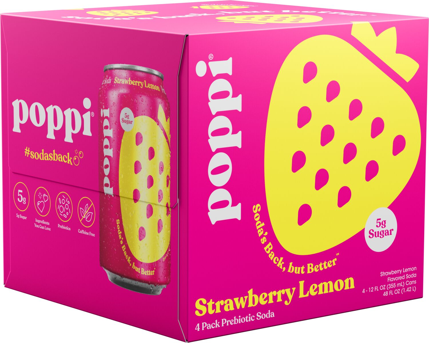 slide 1 of 1, Poppi Strawberry Lemon Prebiotic Soda - 4 ct; 12 oz, 4 ct; 12 oz