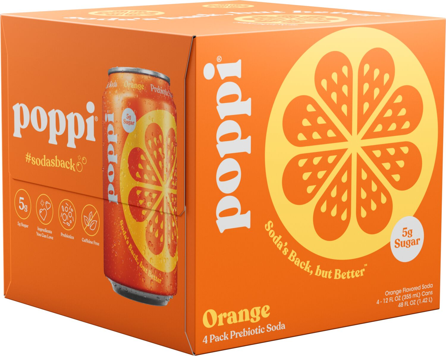 slide 1 of 1, Poppi Orange Prebiotic Soda 4 - 12 fl oz Cans, 4 ct; 12 oz