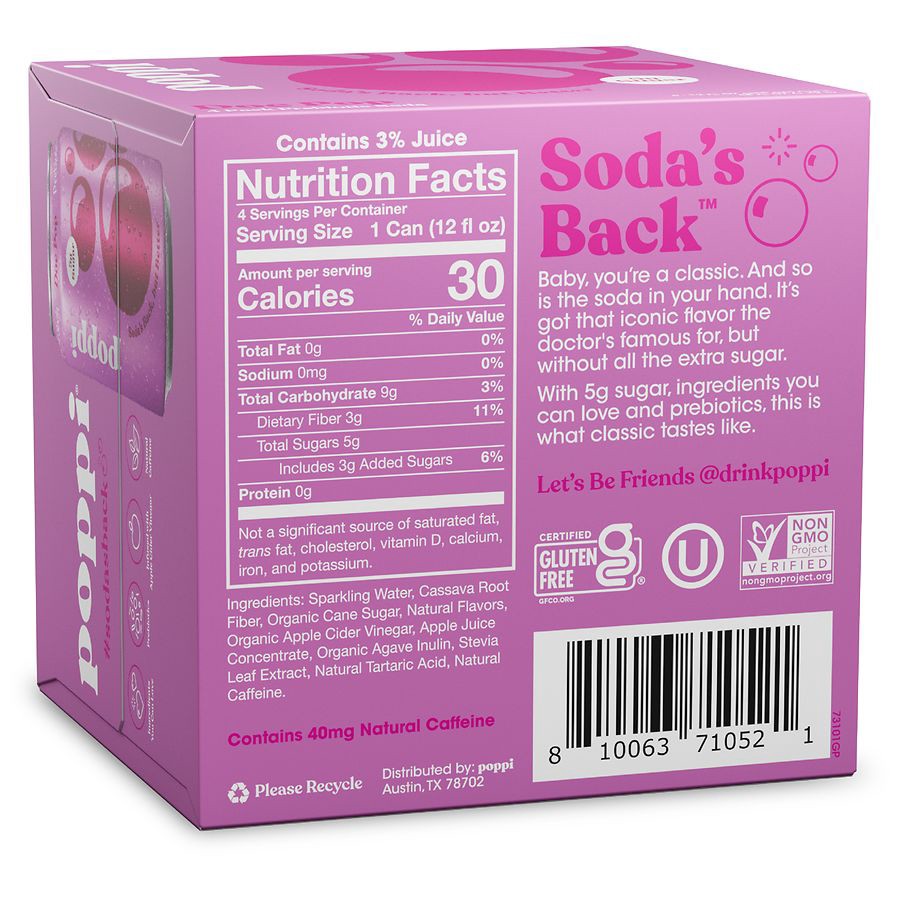 slide 5 of 5, Poppi Dr POP Prebiotic Beverage - 4pk/12 fl oz Cans, 4 ct; 12 fl oz