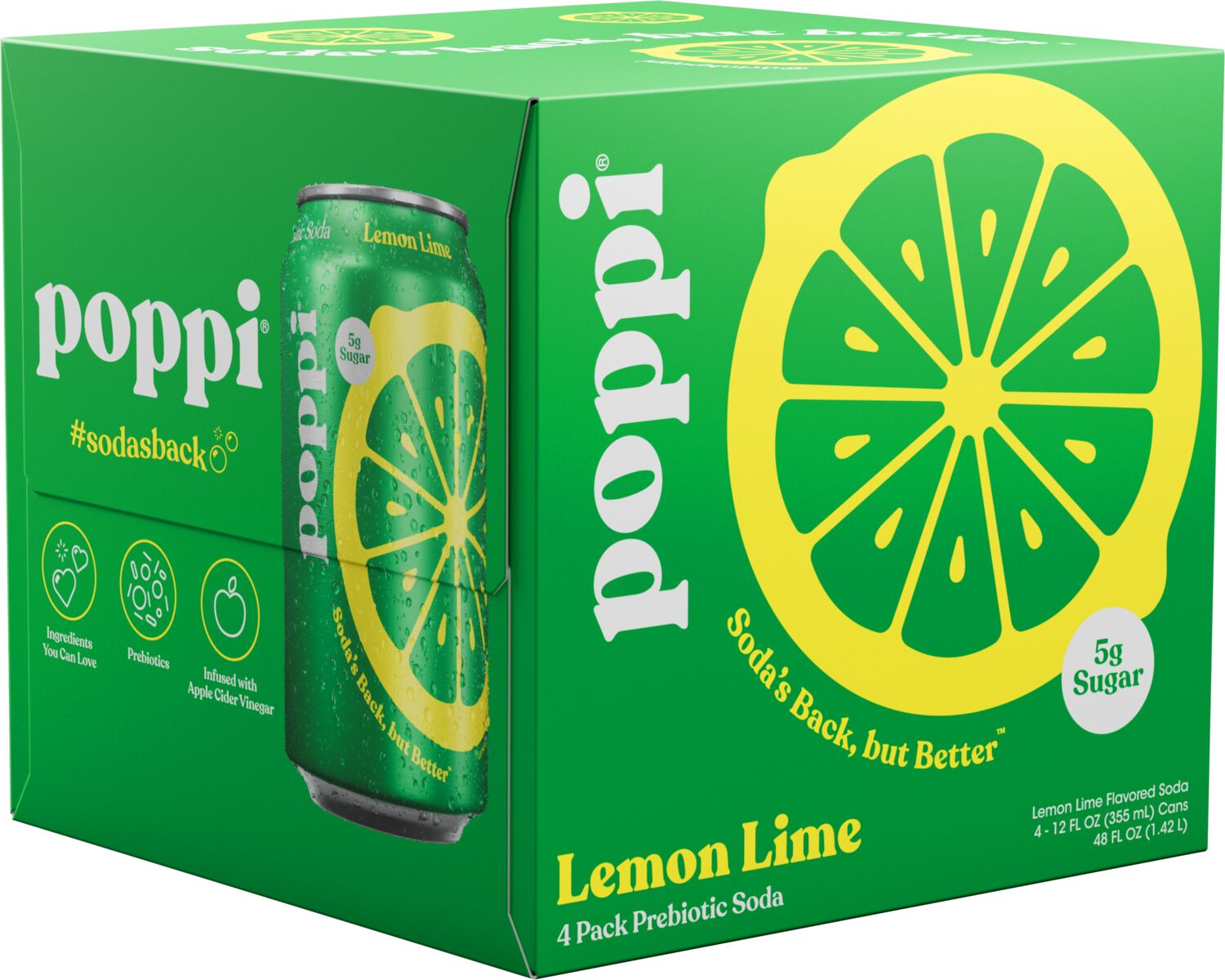 slide 1 of 1, Poppi Lemon Lime Prebiotic Soda- 4 ct; 12 fl oz, 4 ct; 12 fl oz