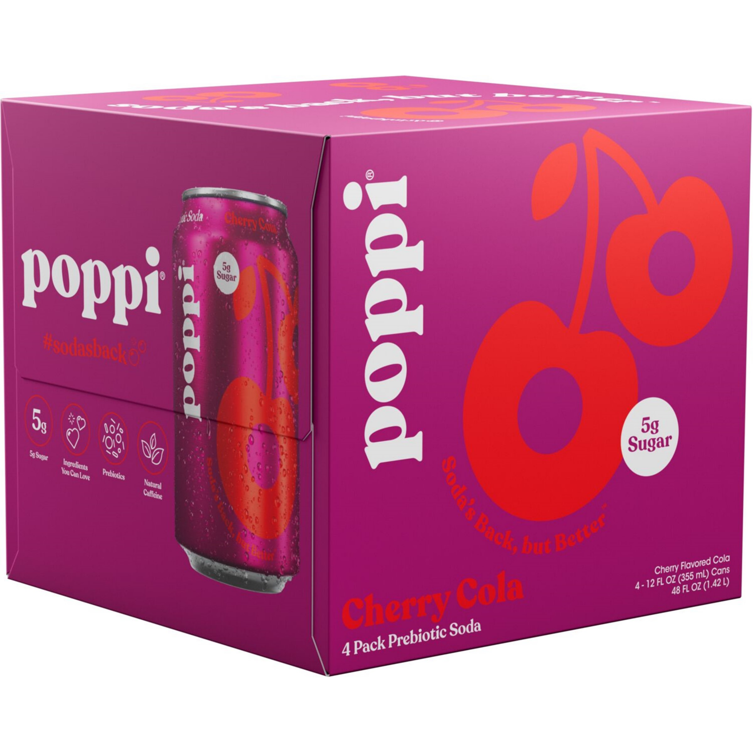 slide 1 of 1, Poppi Soda, Cherry Cola, Prebiotic, 4Pk, 4 ct; 12 oz
