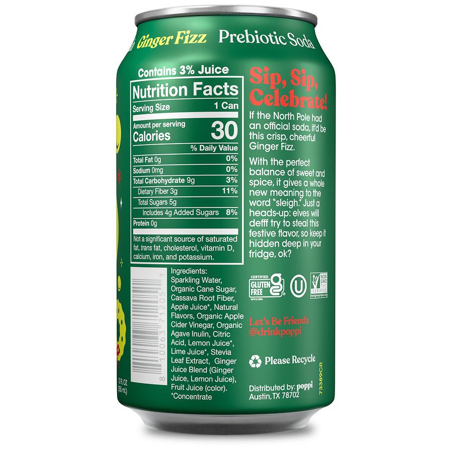 slide 3 of 3, Poppi Prebiotic Ginger Ale 12fz - 12 FZ, 12 fl oz