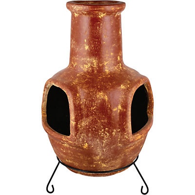 slide 1 of 1, Blue Orange Pottery 3-Hole Texas Size Clay Chimenea with Stand - Red, 40 ft