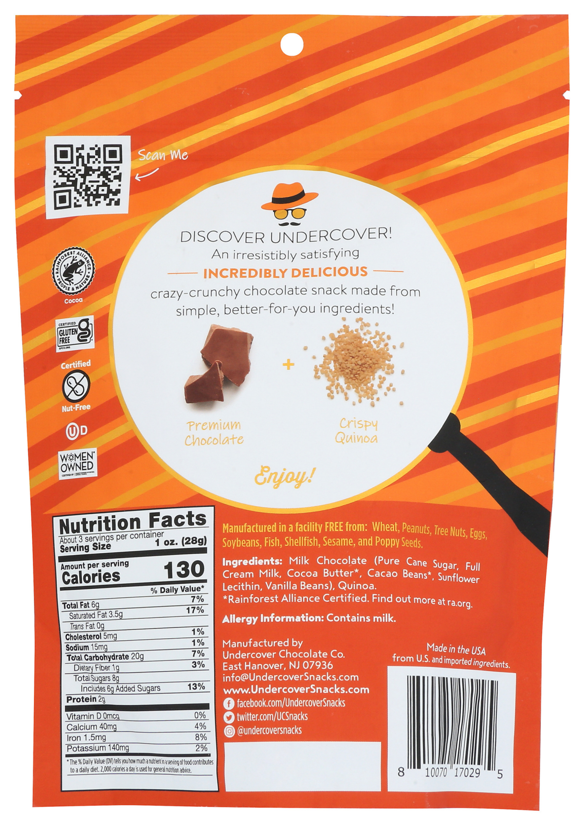 slide 2 of 2, Undercover Milk Chocolate Chocolate Quinoa Crisps Mini 3.0 oz, 3 oz