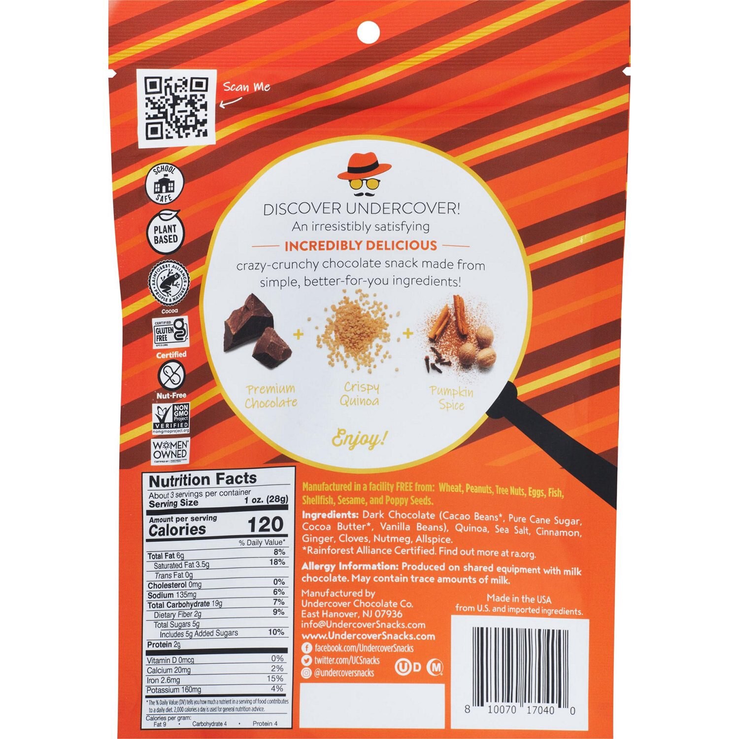 slide 2 of 2, Undercover Dark Chocolate + Pumpkin Spice Quinoa Crisps, 3oz Minis, 3 oz