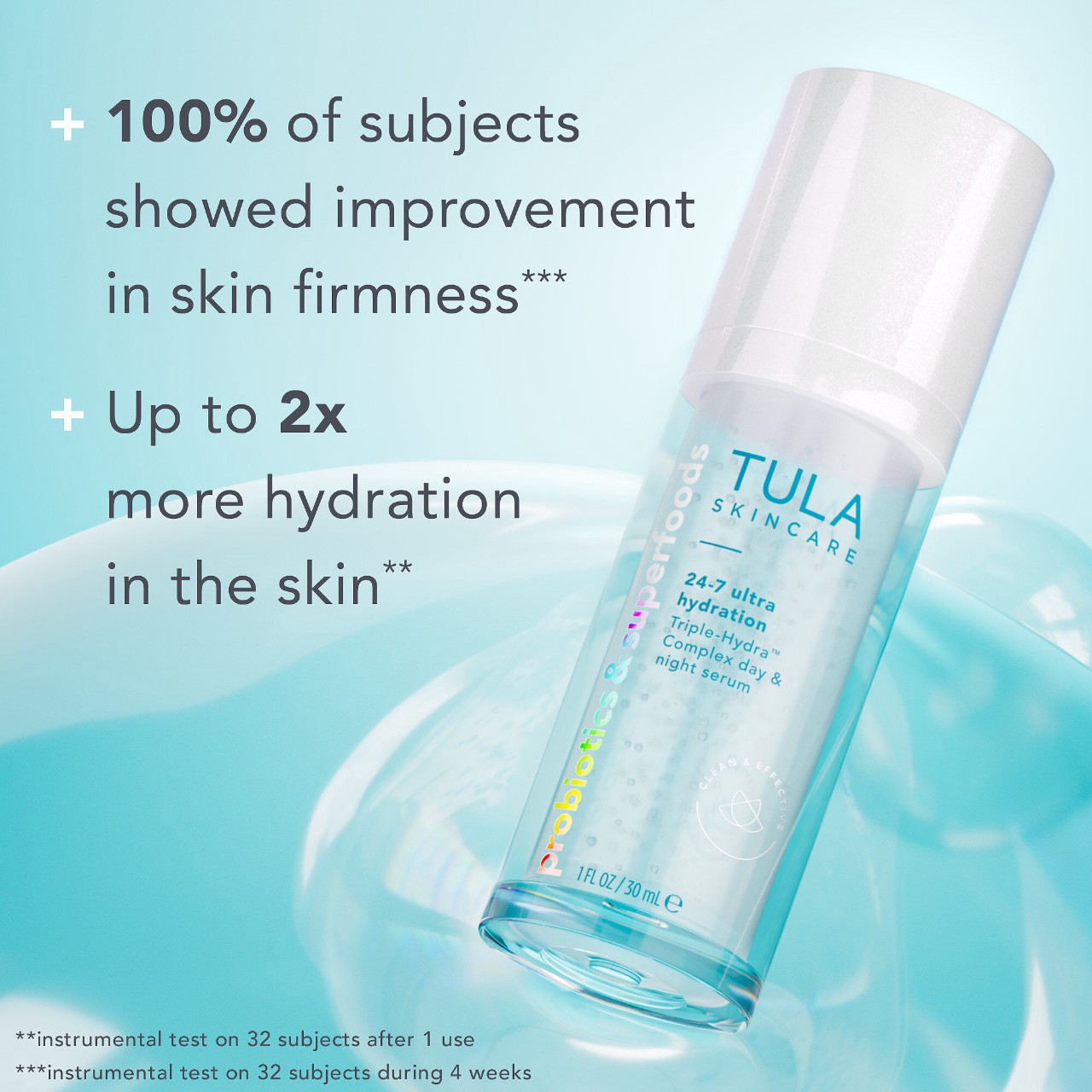 slide 3 of 5, TULA Skincare 24-7 Ultra Hydration Triple-Hydra™ Complex Day & Night Serum with Hyaluronic Acid, Squalane & Collagen 1 oz / 30 mL, 1 oz / 30 ml