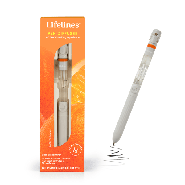 slide 2 of 8, Lifelines Pen Diffuser, With 4-Scent Cartridge, Fine Point, 1.0 Mm, Orange Barrel, Black Ink, Citrus Grove, 1 ct
