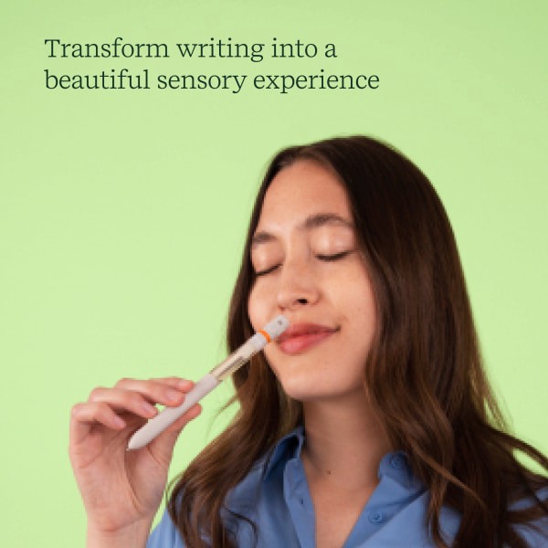 slide 6 of 8, Lifelines Pen Diffuser, With 4-Scent Cartridge, Fine Point, 1.0 Mm, Orange Barrel, Black Ink, Citrus Grove, 1 ct