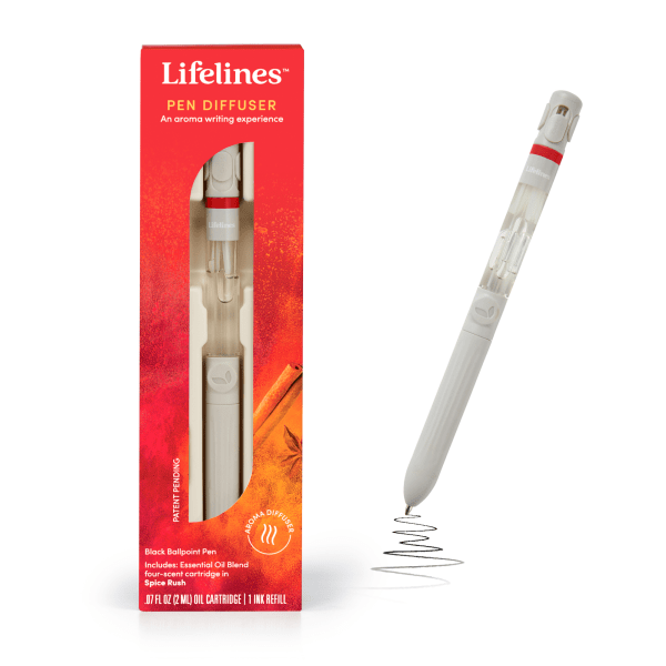 slide 2 of 8, Lifelines Pen Diffuser, With 4-Scent Cartridge, Fine Point, 1.0 Mm, Red Barrel, Black Ink, Spice Rush, 1 ct