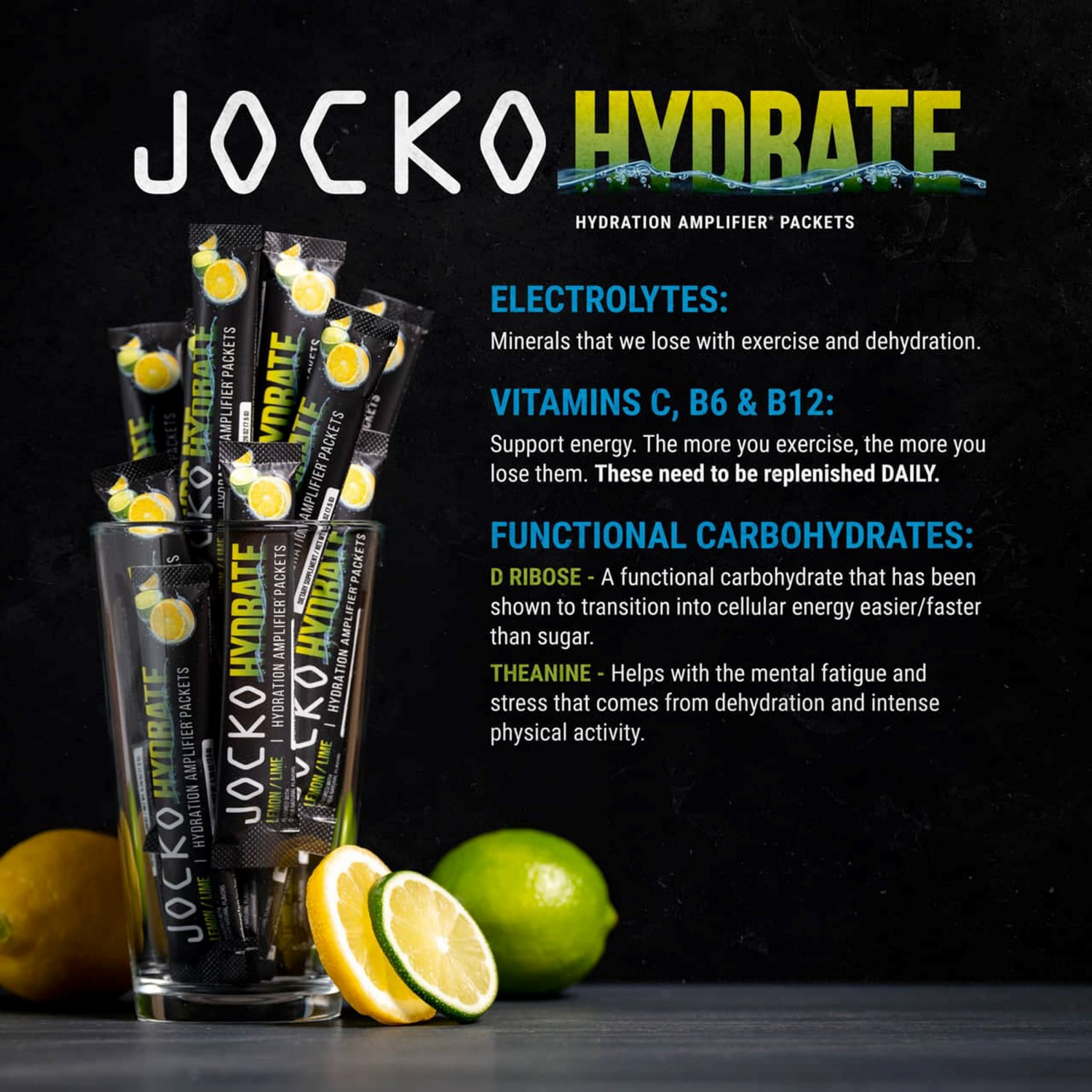 slide 2 of 6, Jocko Hydrate Lemon/Lime .26 oz., 16 Packets, 16 ct