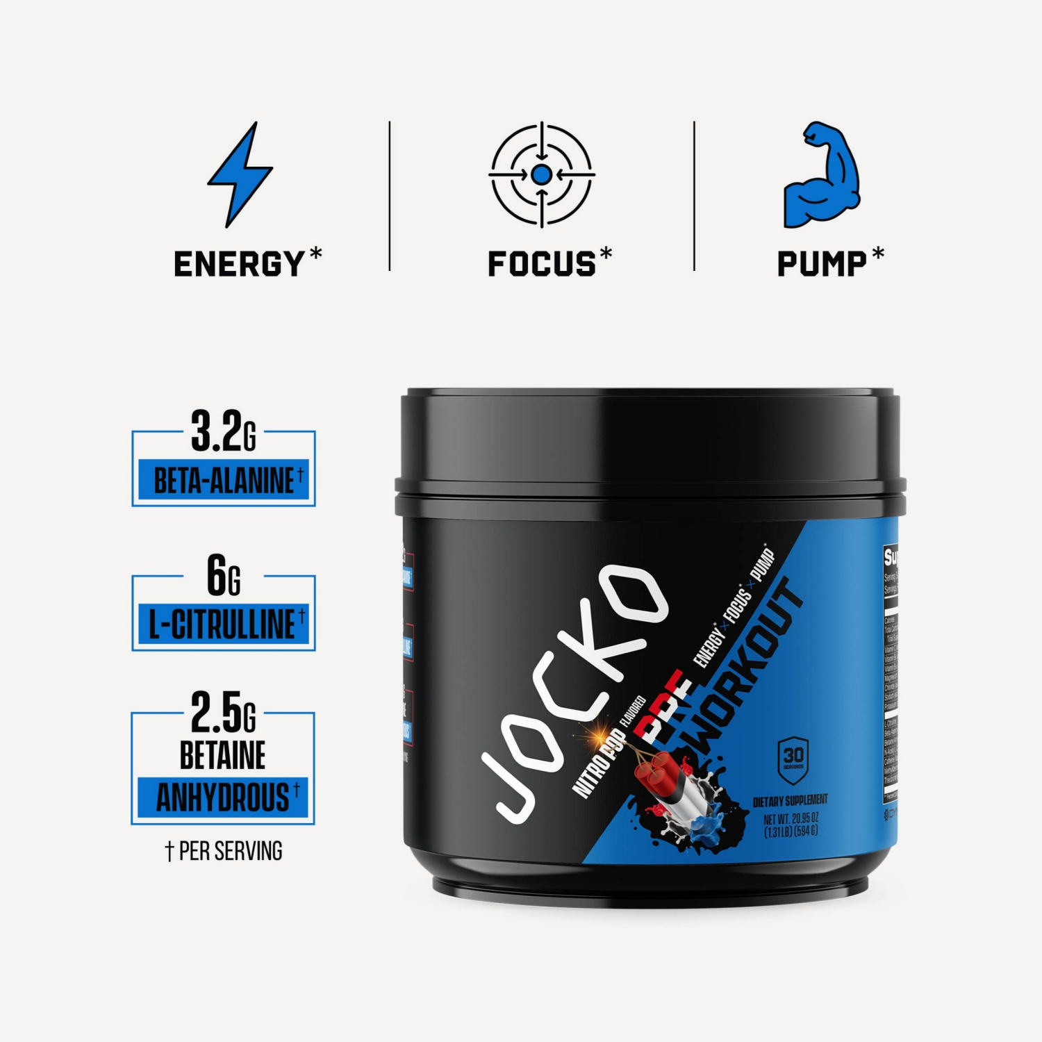 slide 5 of 5, Jocko Preworkout Nitro Pop 30 svgs, 20.95 oz