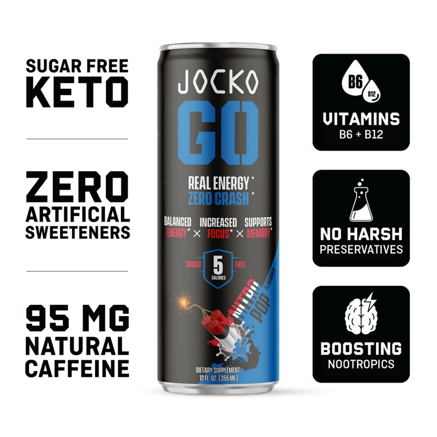 slide 5 of 5, Jocko GO Sugar Free Energy Drink Nitro Pop - 12 Fl Oz Can, 12 fl oz