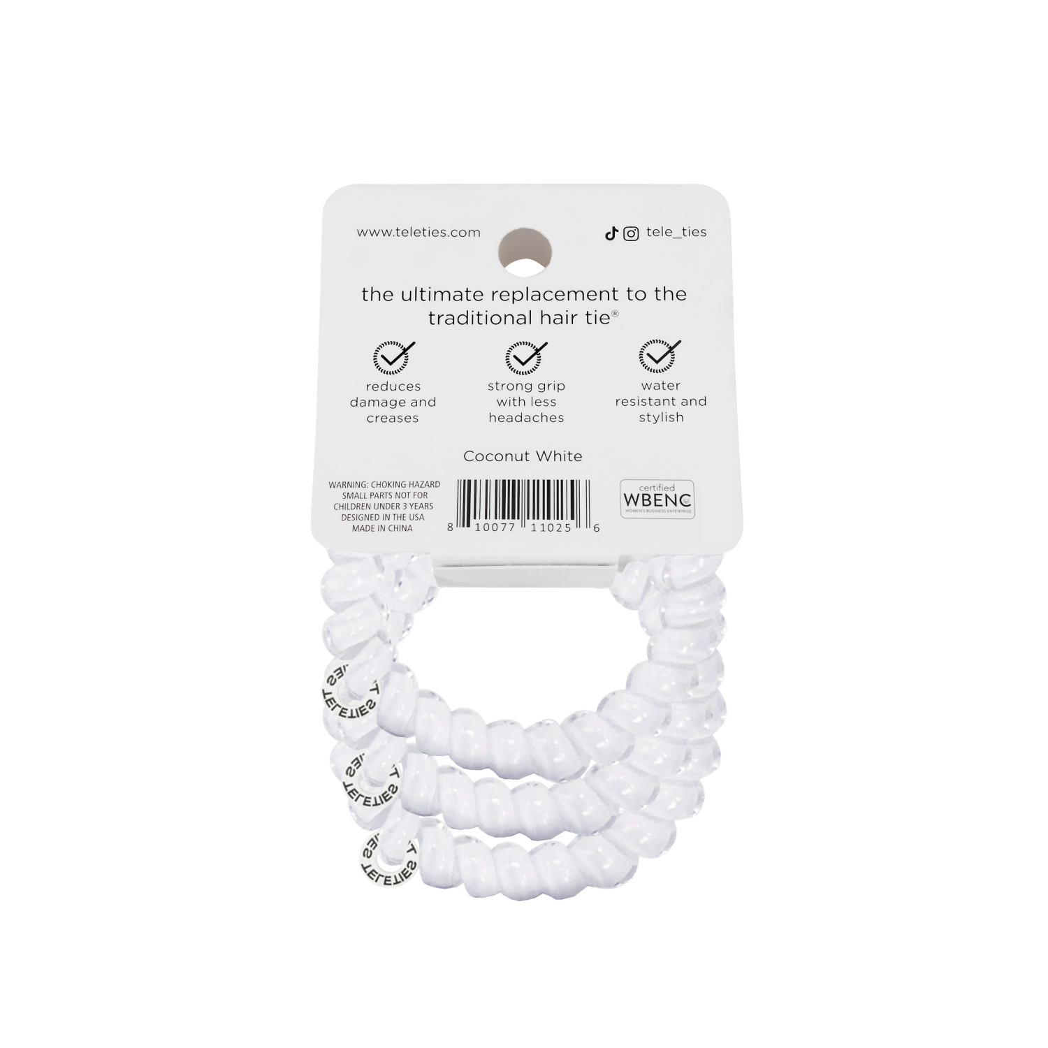 slide 2 of 3, TELETIES Large Hair Ties - 3pc - Coconut White, 3 ct