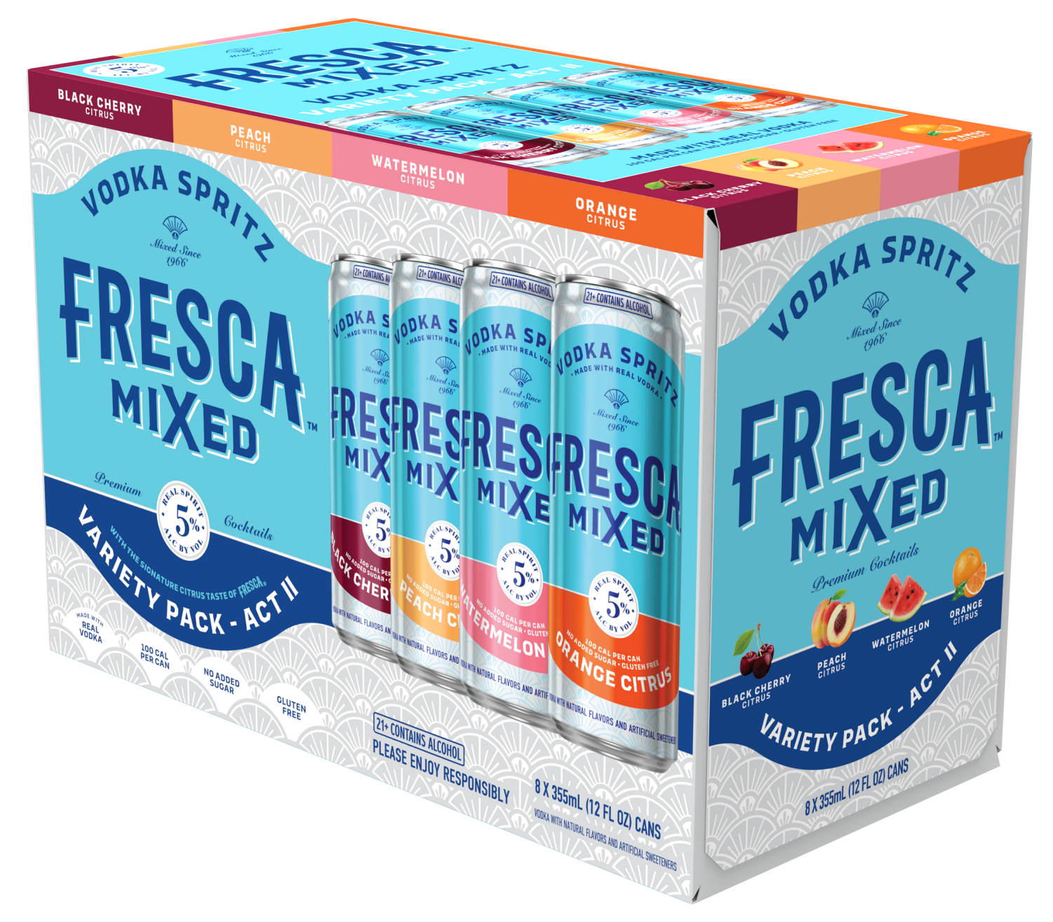 slide 2 of 3, Fresca Mixed Vodka Spritz Canned Cocktail Variety Pack, 8 pk 12 oz Cans, 5% ABV, 8 ct; 12 oz
