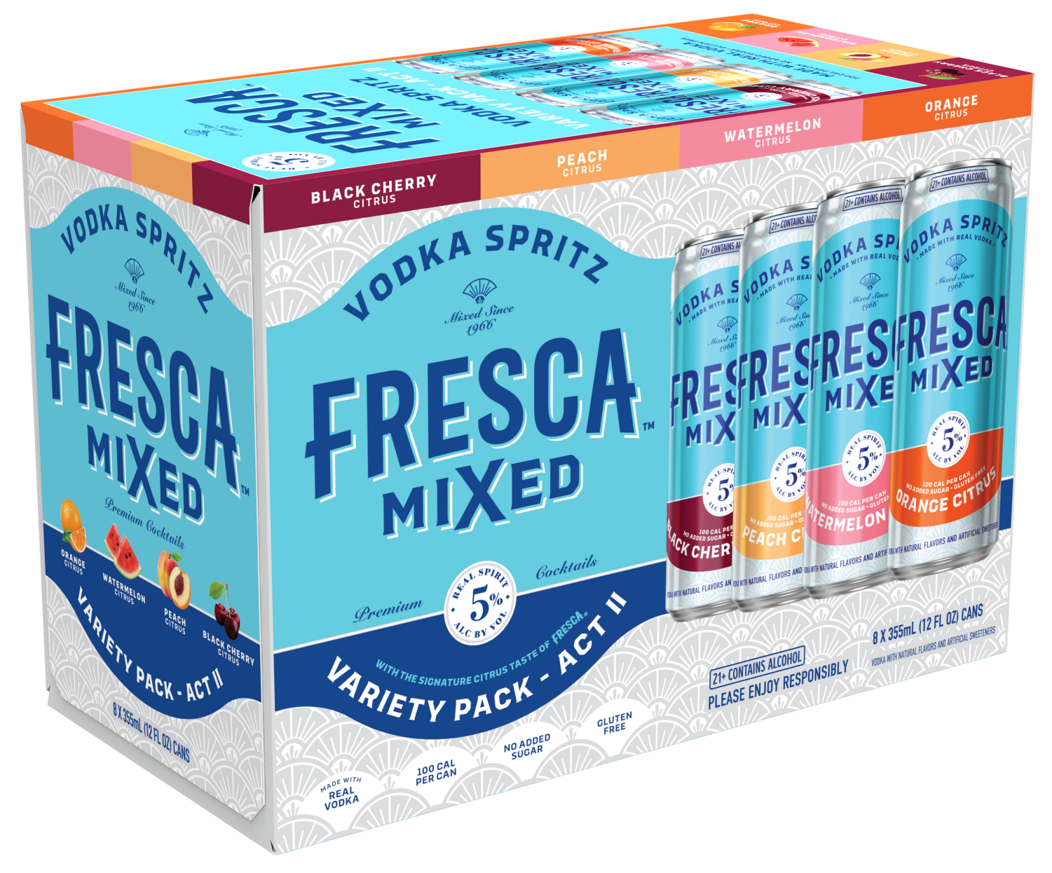 slide 3 of 3, Fresca Mixed Vodka Spritz Canned Cocktail Variety Pack, 8 pk 12 oz Cans, 5% ABV, 8 ct; 12 oz