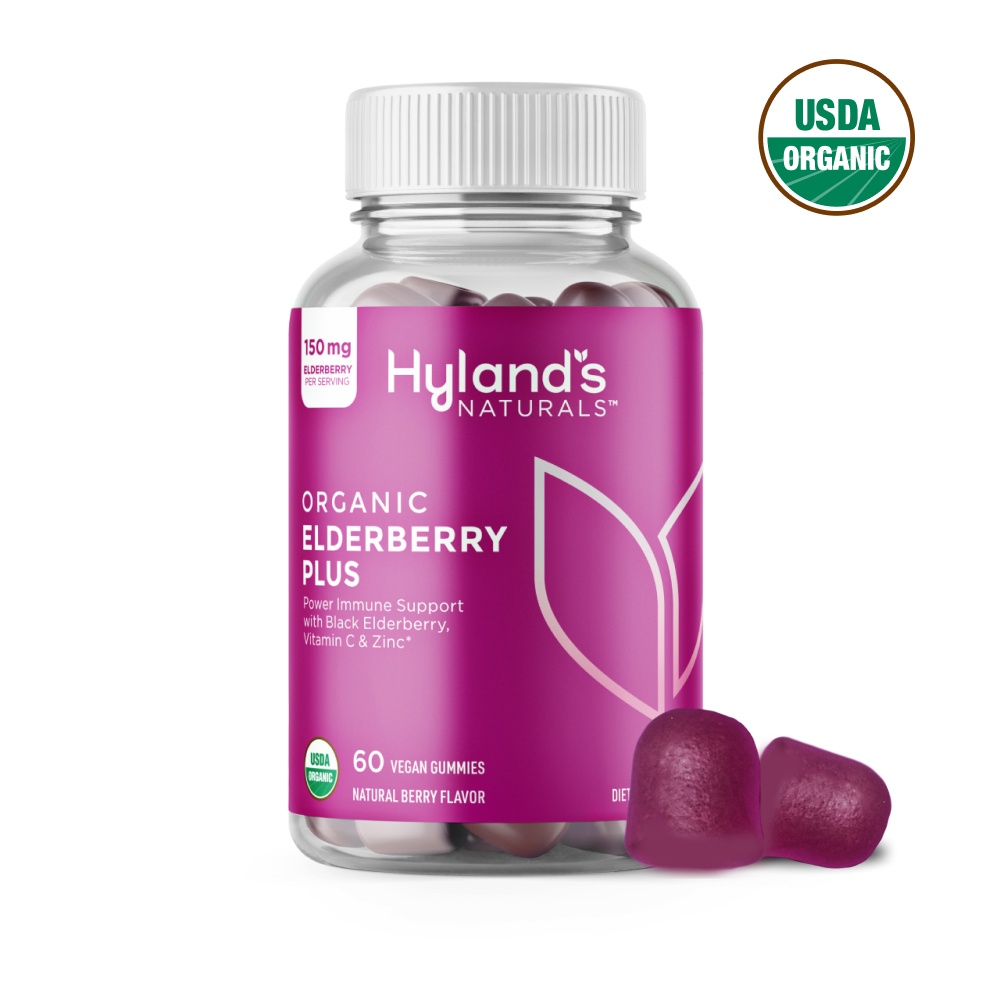 slide 1 of 5, Hyland's Naturals Organic Elderberry Plus Gummies, immune support supplement, 60 ct