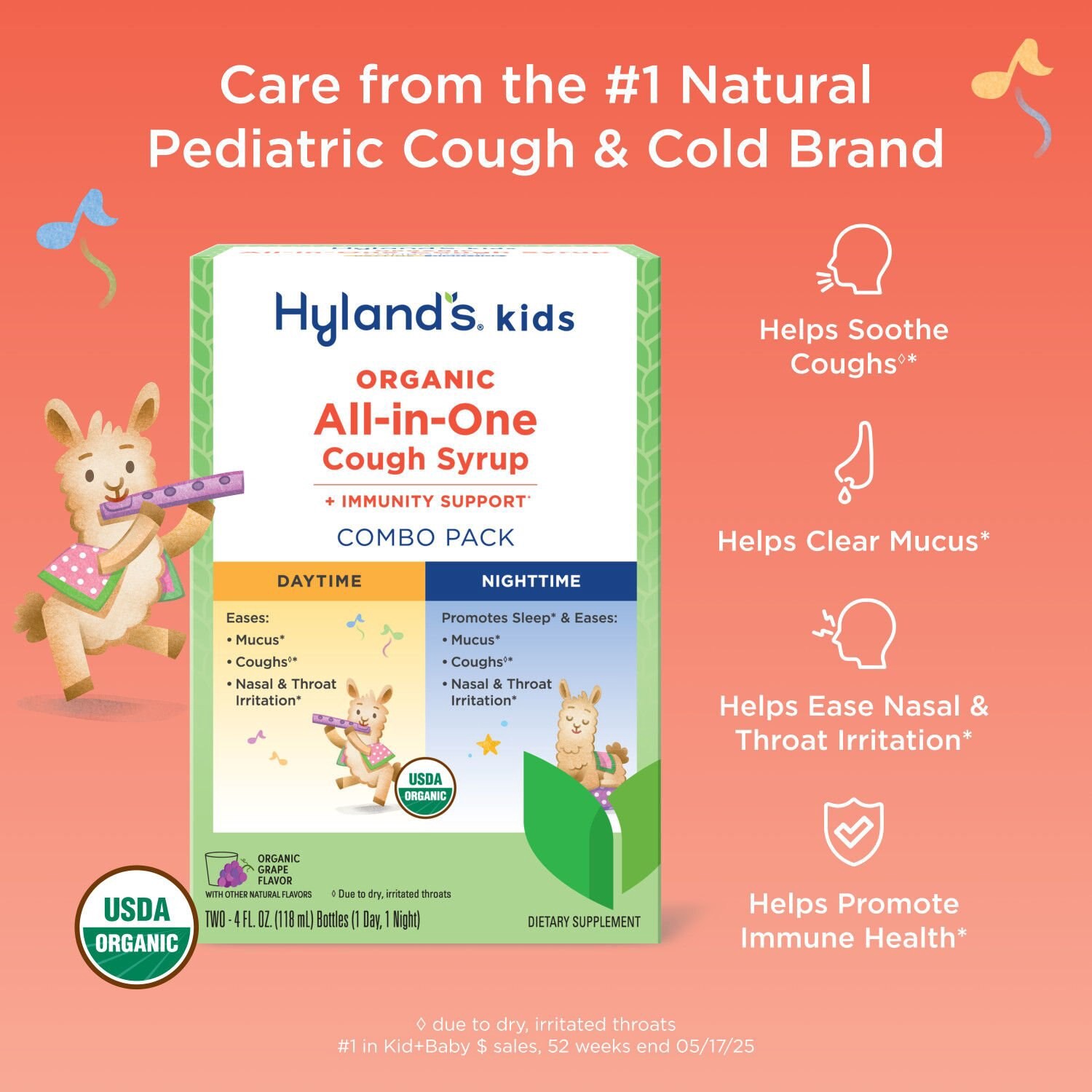 slide 3 of 6, Hyland's Naturals Kids Organic All-In-One Cough Syrup Combo Pack, Grape, 8 oz