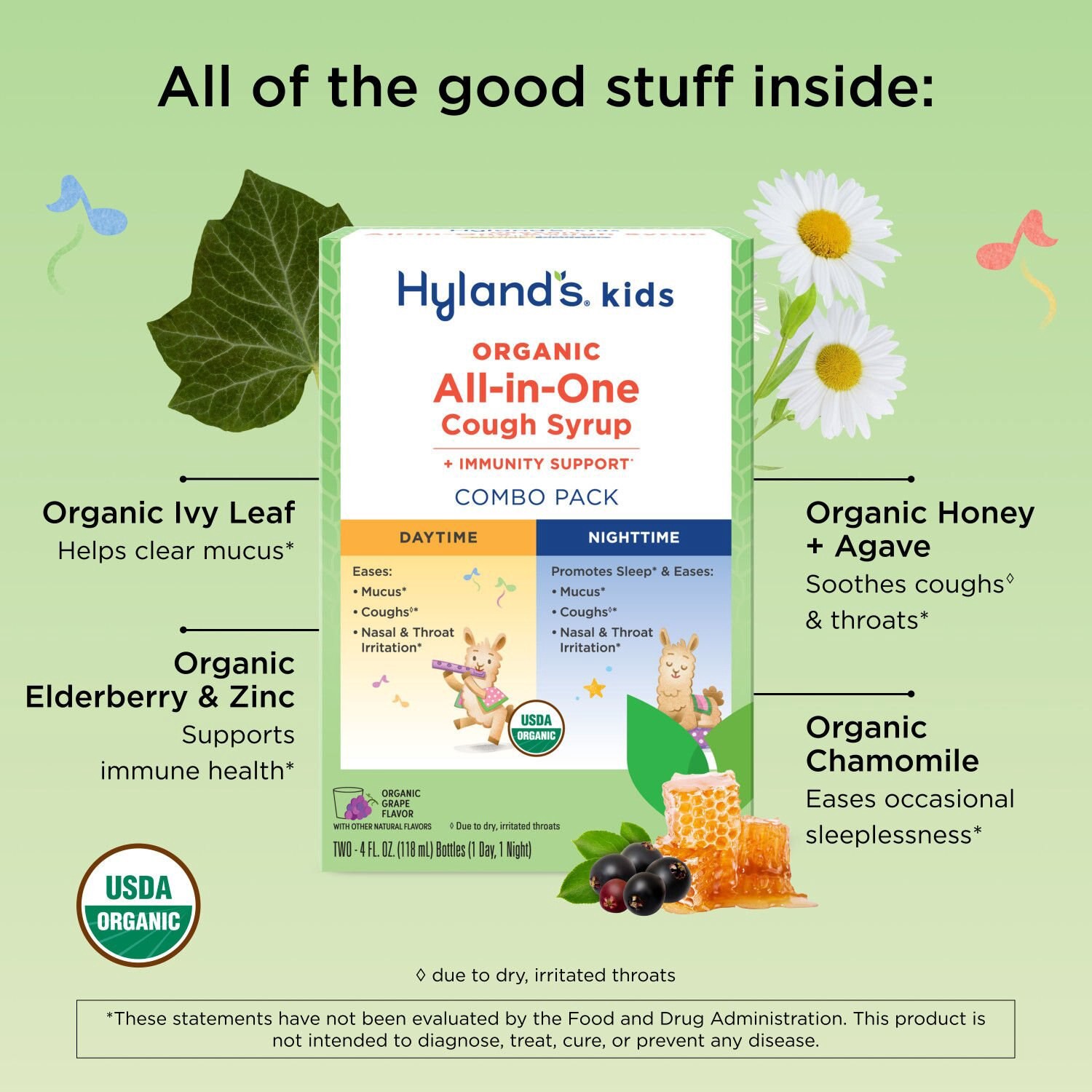 slide 4 of 6, Hyland's Naturals Kids Organic All-In-One Cough Syrup Combo Pack, Grape, 8 oz
