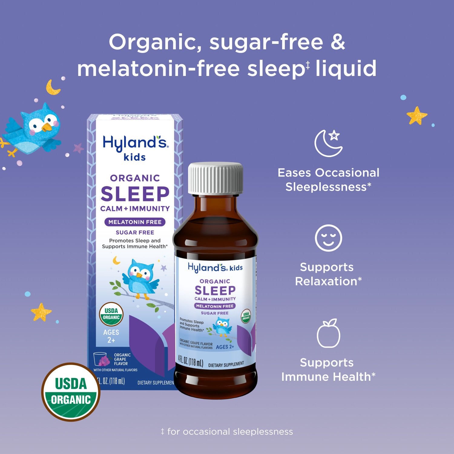 slide 4 of 6, Hyland's Naturals Hyland's Kids Organic Sleep, Calm + Immunity Melatonin Free Liquid, 4 Oz, 4 oz