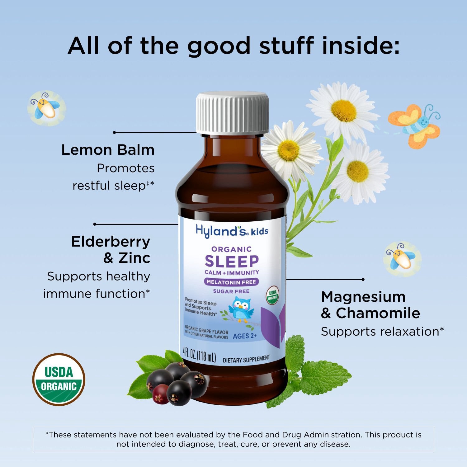 slide 2 of 6, Hyland's Naturals Hyland's Kids Organic Sleep, Calm + Immunity Melatonin Free Liquid, 4 Oz, 4 oz