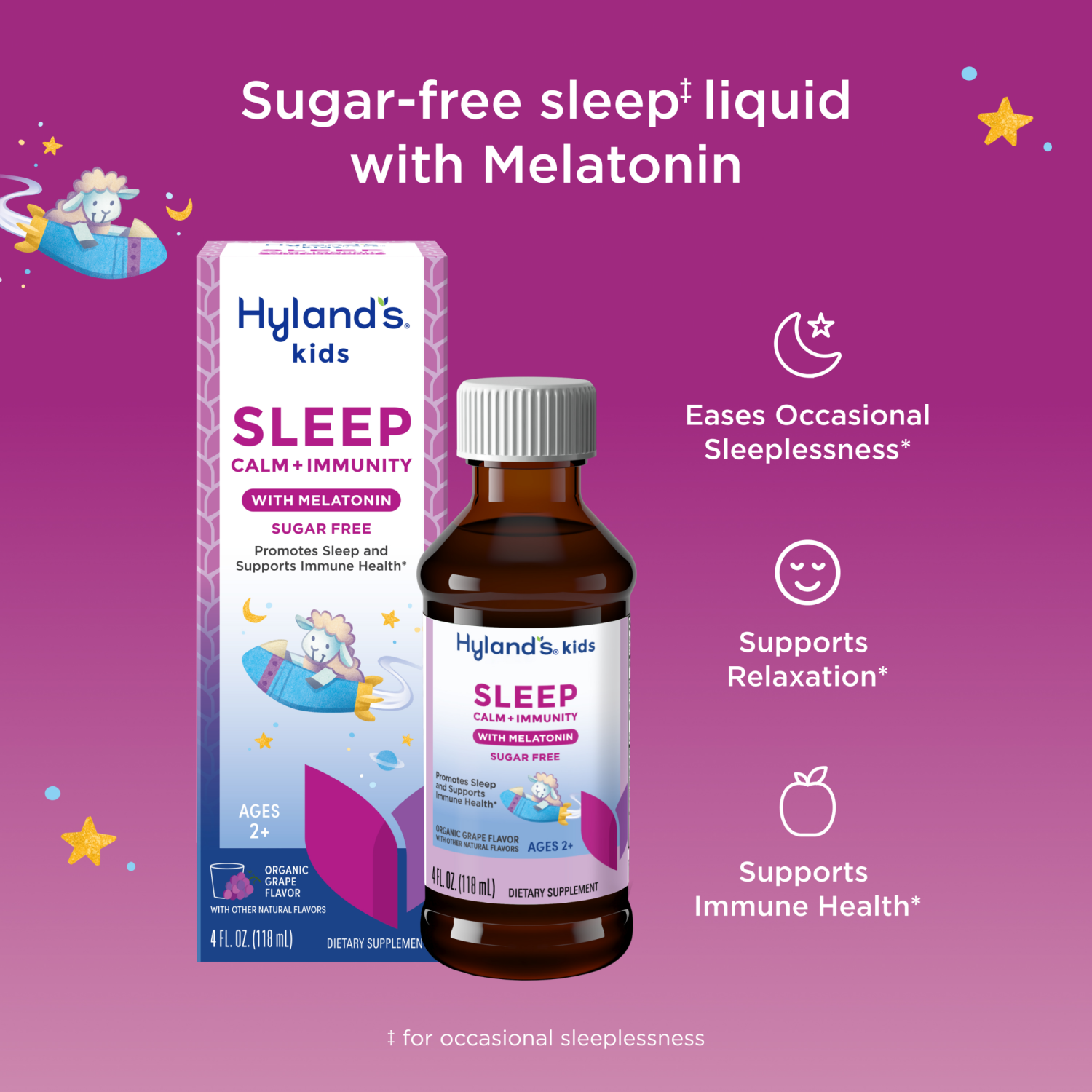 slide 5 of 7, Hyland's Naturals Sugar Free Ages 2+ Kids Organic Grape Flavor Sleep with Melatonin 4 fl oz, 4 fl oz