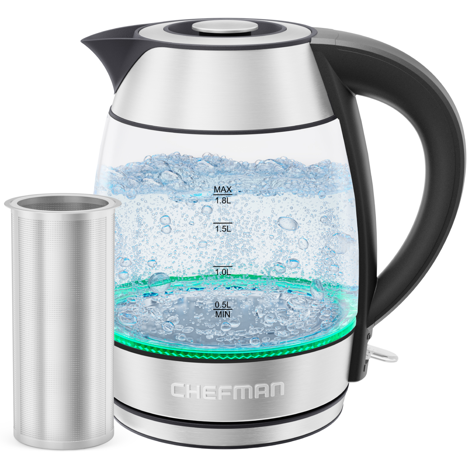 slide 2 of 8, Chefman Fast-Boil Electric Infuser Kettle, 1.8 liter
