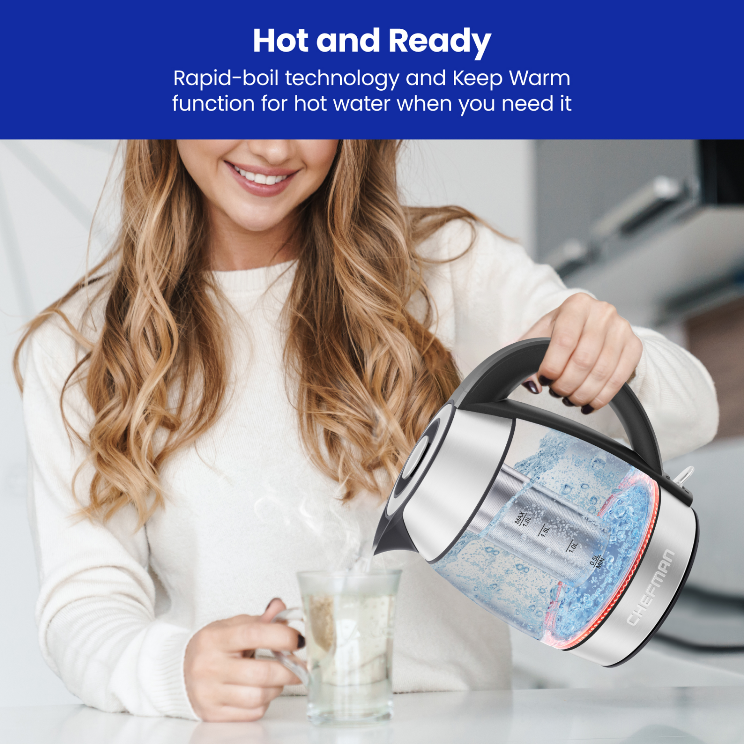 slide 3 of 8, Chefman Fast-Boil Electric Infuser Kettle, 1.8 liter