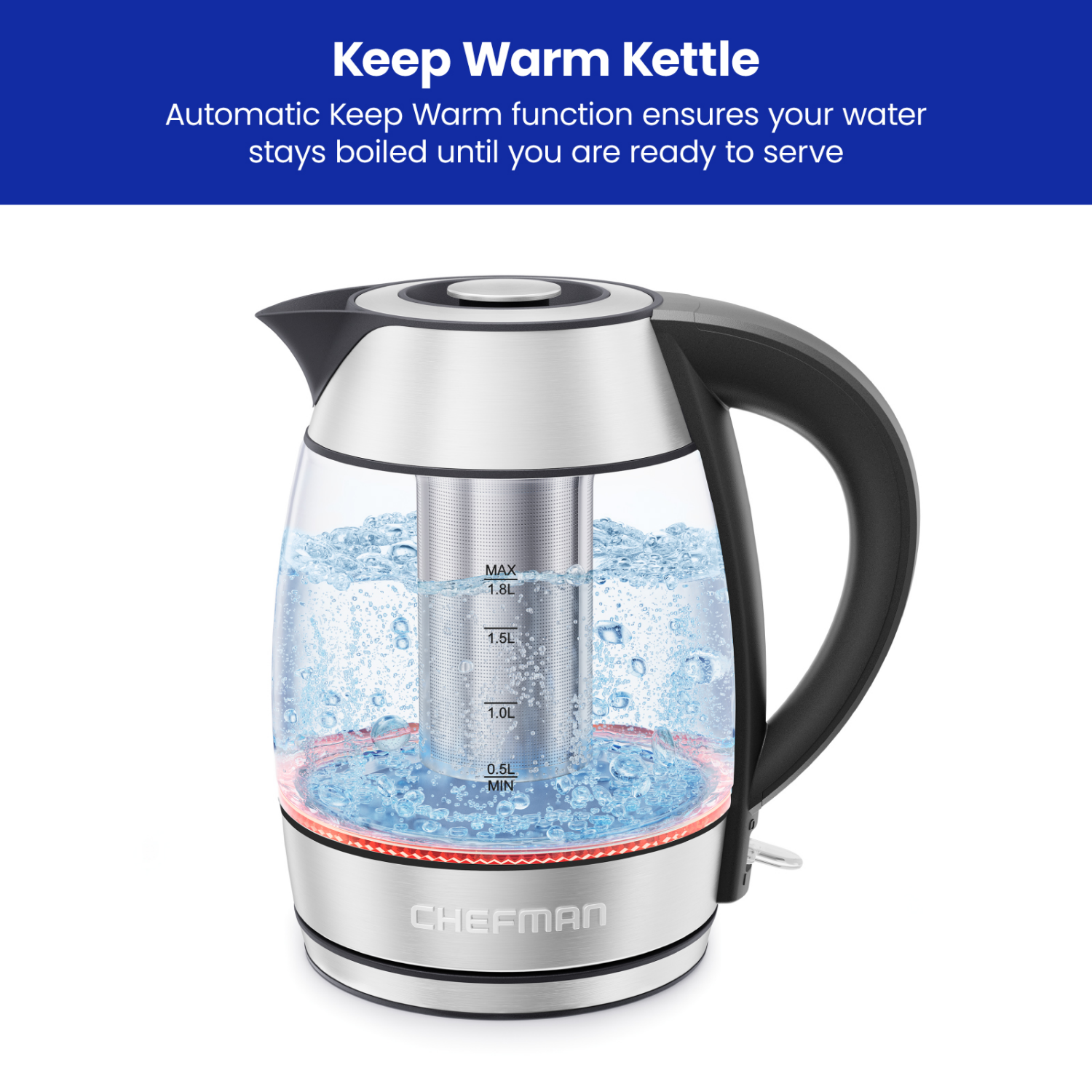 slide 4 of 8, Chefman Fast-Boil Electric Infuser Kettle, 1.8 liter