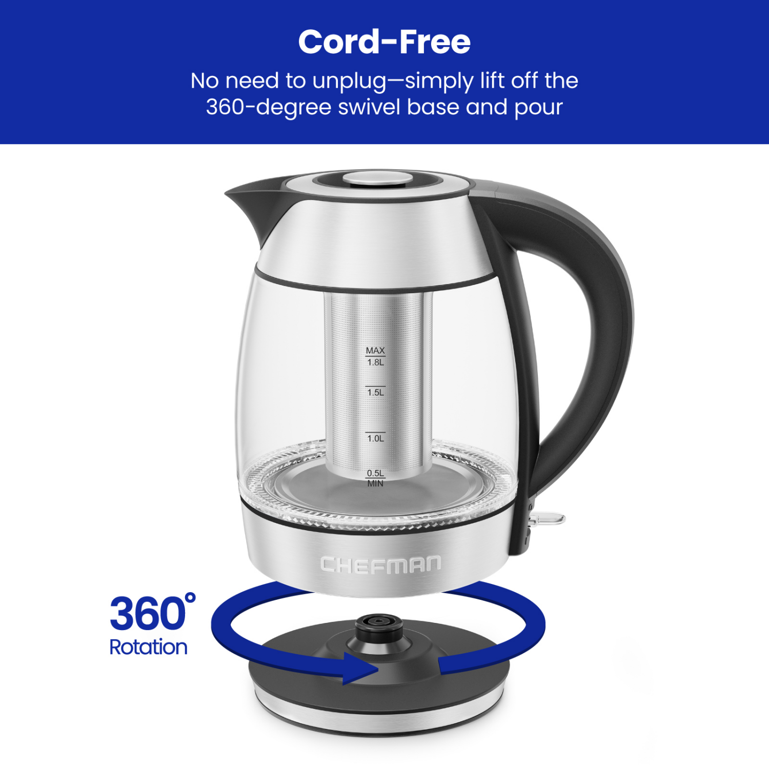 slide 6 of 8, Chefman Fast-Boil Electric Infuser Kettle, 1.8 liter