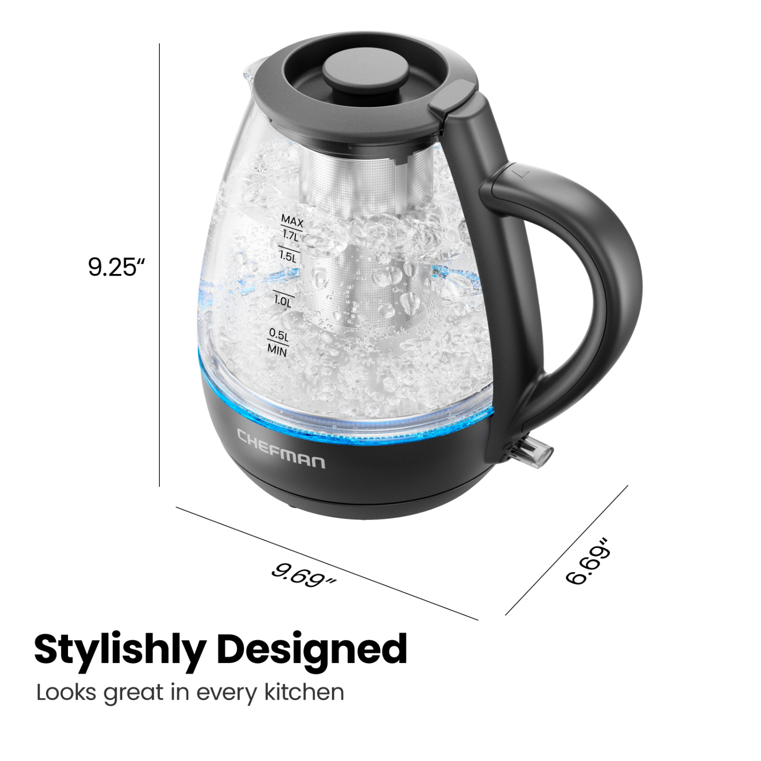 slide 4 of 5, Chefman 1L Cordless Glass Electric Kettle, 1 liter