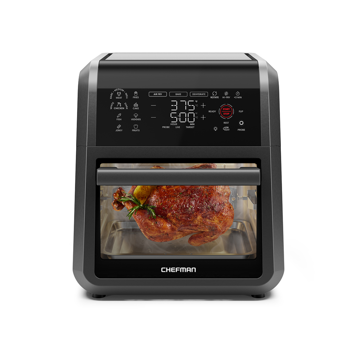 slide 2 of 5, CHEFMAN ExacTemp MULTIFUNCTIONAL DIGITAL AIR FRYER OVEN WITH PROBE BLACK FINISH, 12 qt