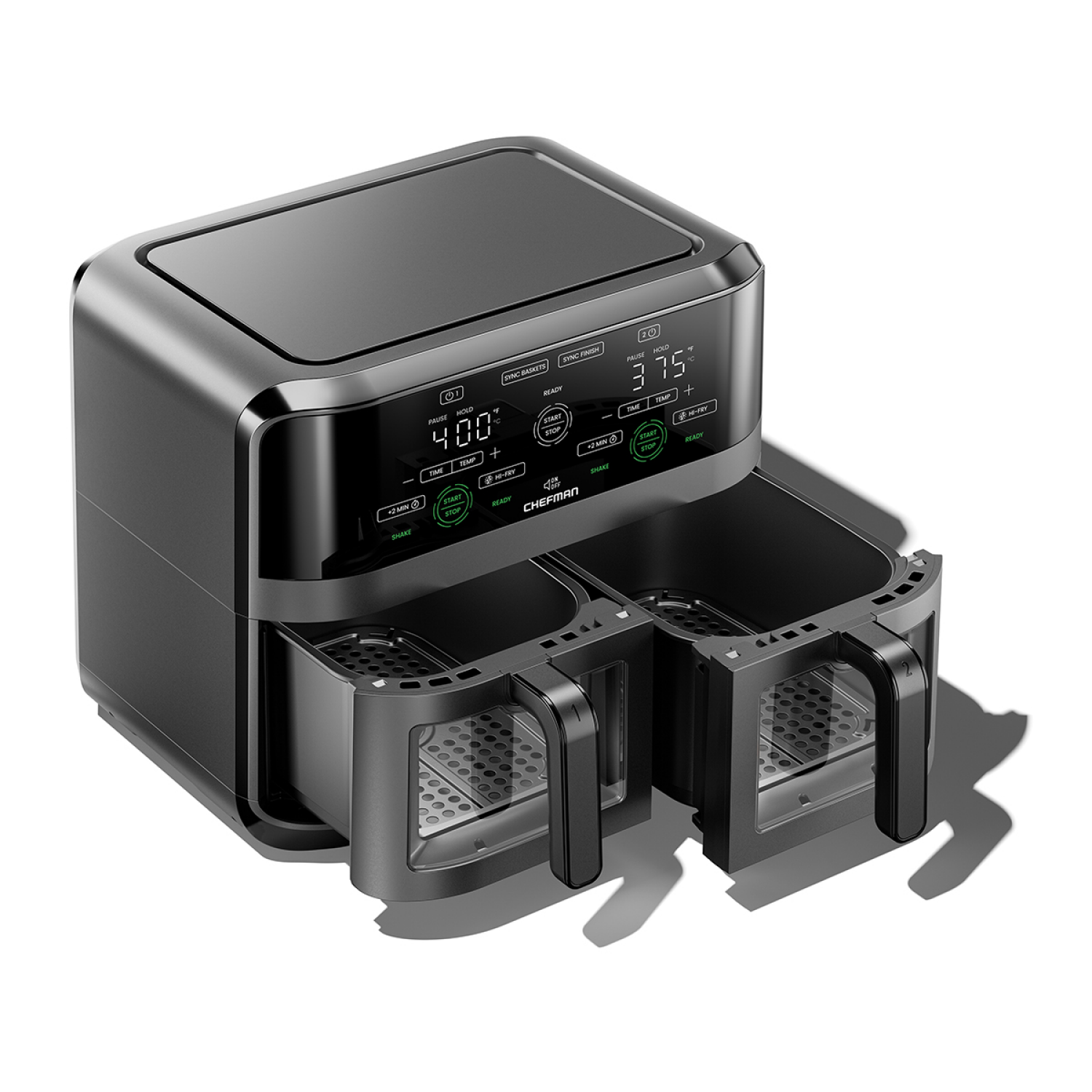 slide 2 of 4, Chefman Dual Basket Digital Air Fryer w/ Easy View Windows, Independent 3 Qt Baskets - Black, 6 qt