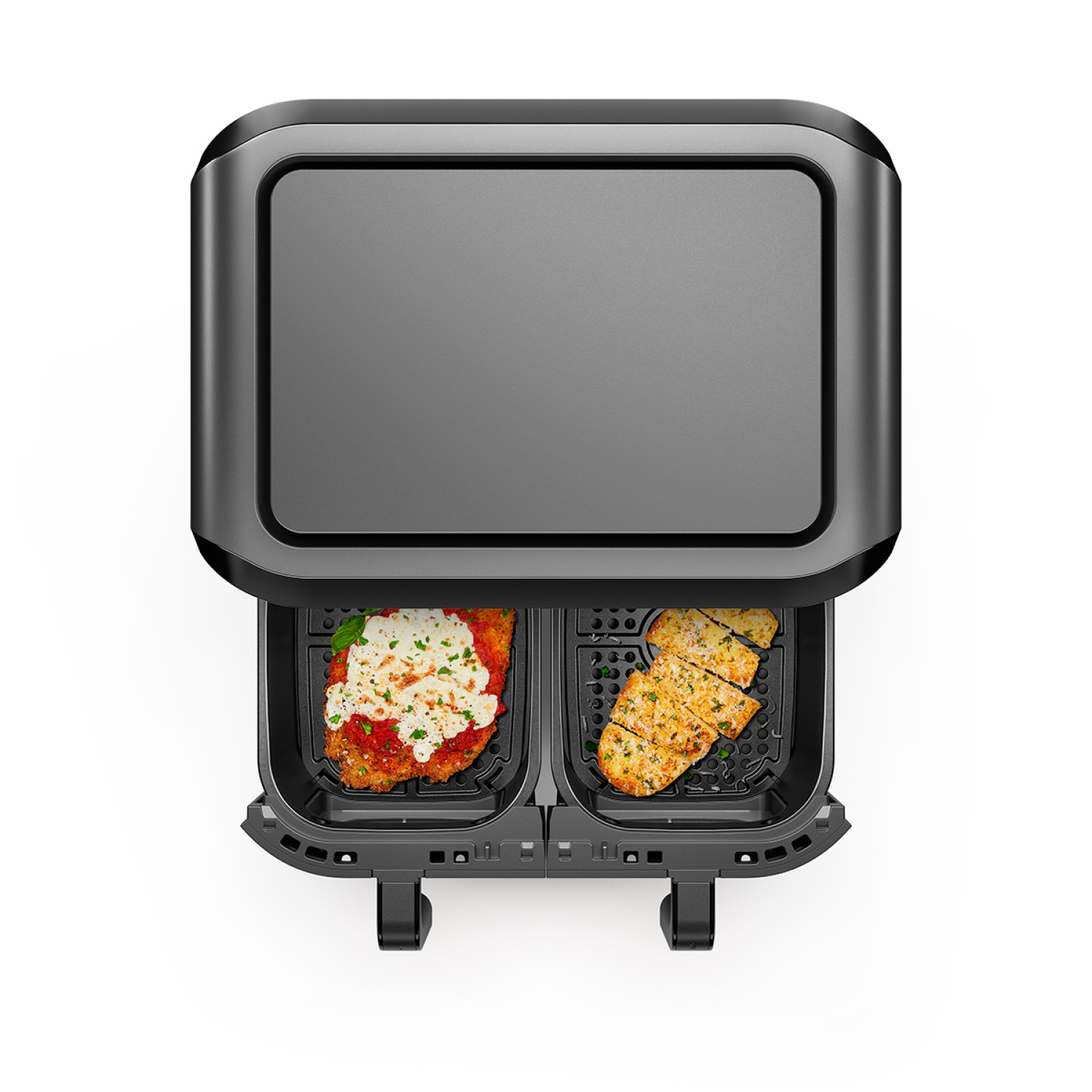 slide 4 of 4, Chefman Dual Basket Digital Air Fryer w/ Easy View Windows, Independent 3 Qt Baskets - Black, 6 qt