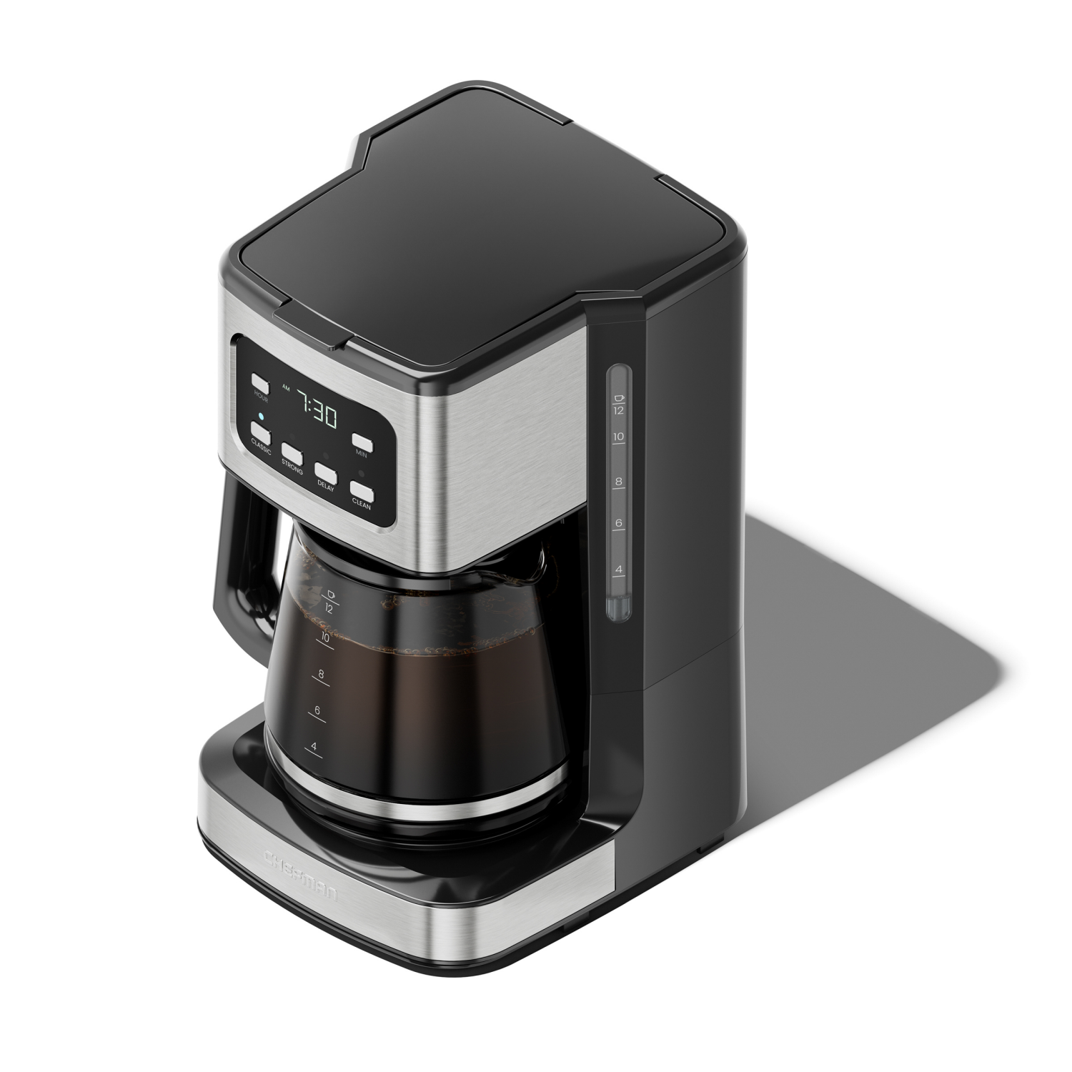 slide 4 of 4, Chefman 12-Cup Programmable Coffee Maker, Electric Brewer, Auto Shut Off, Digital Display with Auto-Brew Function, Reusable Filter for Fresh Grounds, Glass Carafe, 1 ct