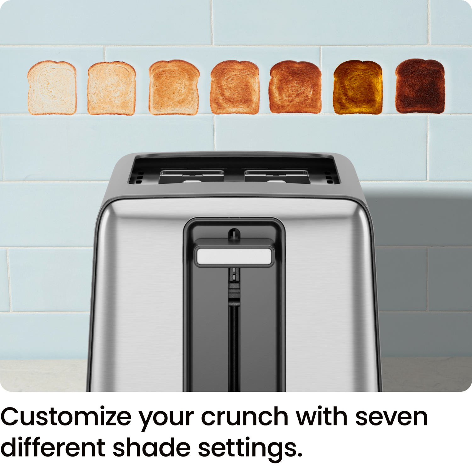 slide 2 of 6, Chefman 2-Slice Toaster, 7 Shade Settings, Removable Crumb Tray, Thick Bread and Bagel Toaster, Defrost, Cancel, 2-slice