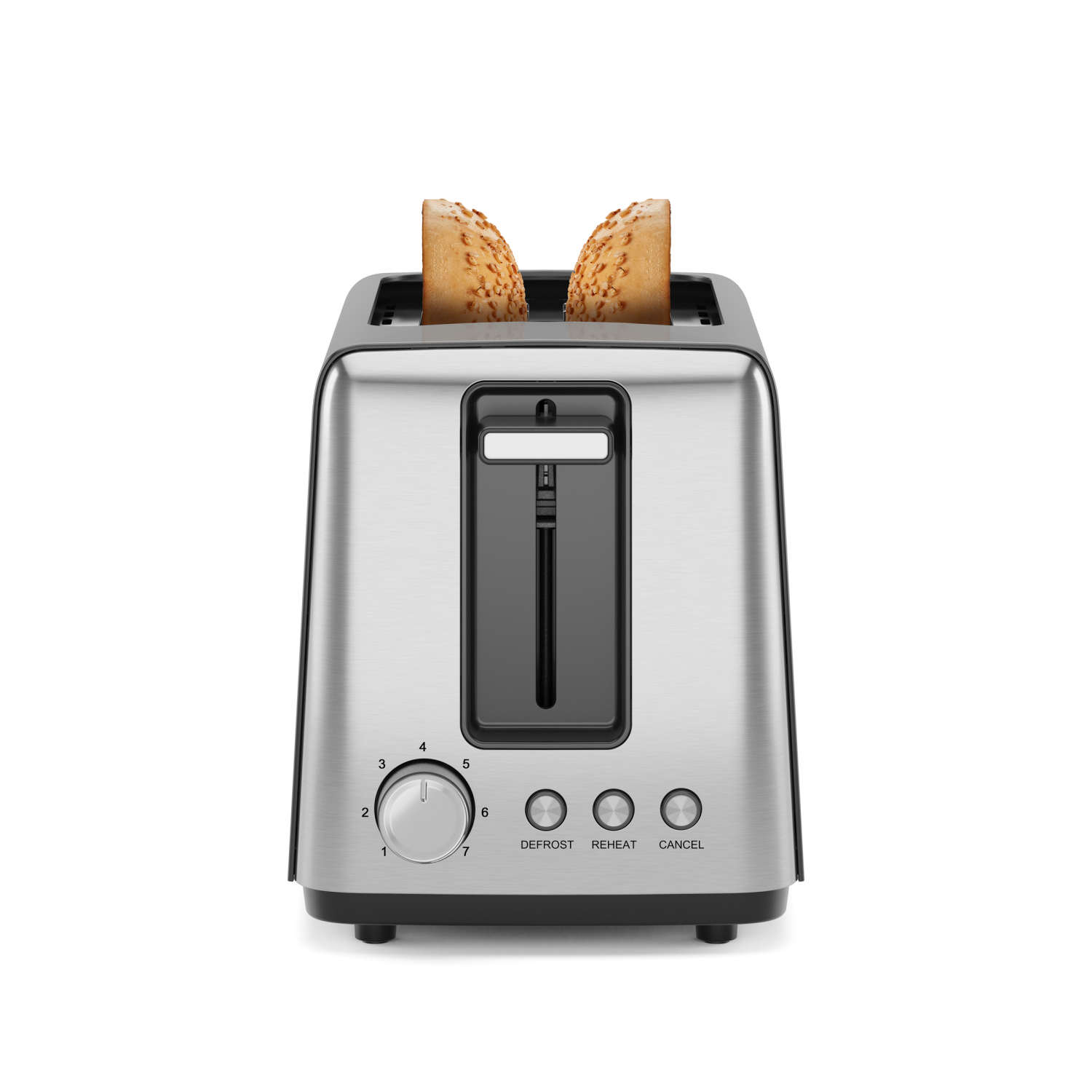 slide 1 of 6, Chefman 2-Slice Toaster, 7 Shade Settings, Removable Crumb Tray, Thick Bread and Bagel Toaster, Defrost, Cancel, 2-slice