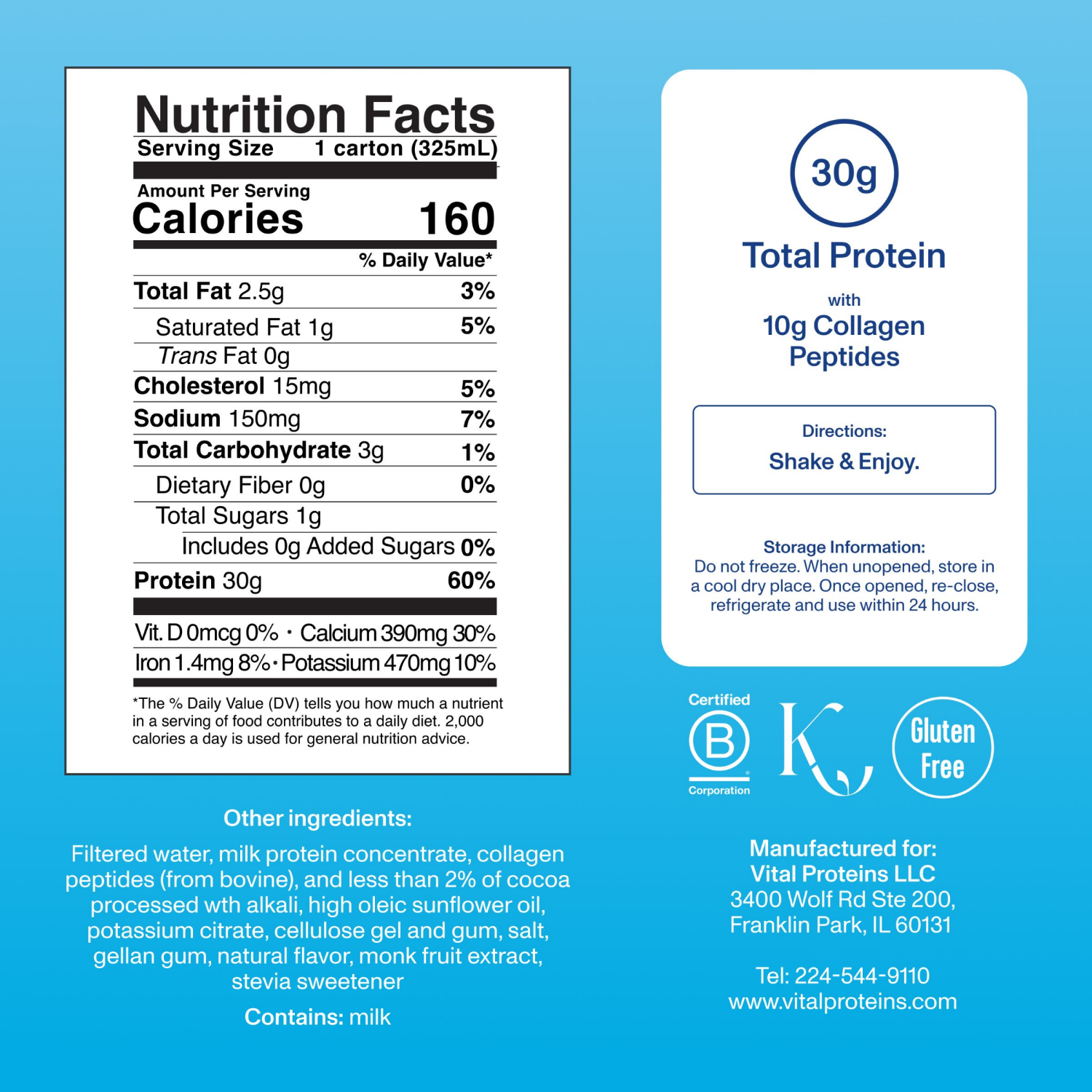 slide 2 of 6, Vital Proteins Collagen & Protein Chocolate Shake, 11 FL OZ, 4 pack, 4 ct; 11 fl oz