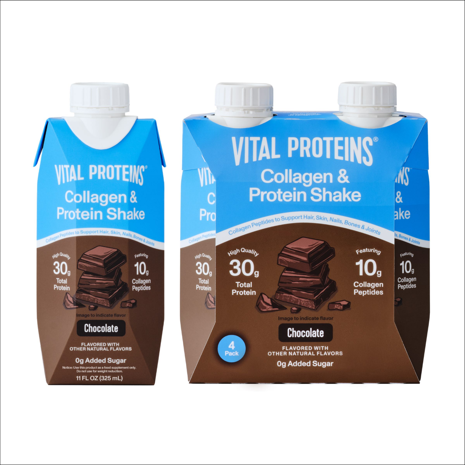 slide 1 of 6, Vital Proteins Collagen & Protein Chocolate Shake, 11 FL OZ, 4 pack, 4 ct; 11 fl oz